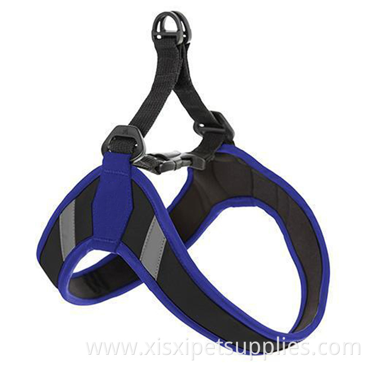 Simple Easy on Reflective Strip Blue Color Neoprene Dog Harness